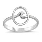 Oval Wave Halo Ocean Boho Nature Ring New .925 Sterling Silver Band Si