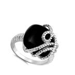 Simulated Black Onyx Polished Rope Overlay Ring New .925 Sterling Silv