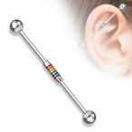 16G, 14G Rainbow Striped Center 316L Surgical Steel Industrial Barbell