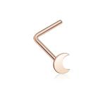 20G Dainty Crescent Moon Icon L-Shaped Nose Ring (Rose Gold)