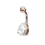 14G Rose Gold Double Gemmed Solitaire Teardrop CZ Prong Navel Ring (So