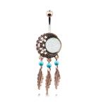 14G Vintage Boho Copper Filigree Moon Dreamcatcher Synthetic Opal Bell