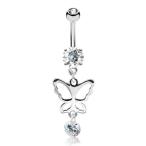 Inspiration Dezigns 14G Butterfly and CZ Drop Dangle Steel Belly Butto