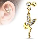 16G CZ Paved Wing Fairy Dangle 316L Surgical Steel Cartilage / Tragus
