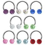 16G, 14G Multi Gem Ferido Balls 316L Surgical Steel Circular Horseshoe