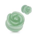 Green Aventurine Stone Rose Carved on Single Side Double Flared Plugs