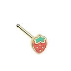 Leafy Strawberry Nose Stud Ring (Sold Individually) (Golden)