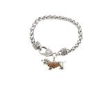 Dachshund Weenie Dog Breed Silver Brown Crystal Charm Bracelet Jewelry