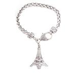 Eiffel Tower Clear Crystals Silver Chain Lobster Claw Bracelet