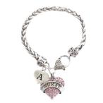 Custom Pink Crystal Nurse Heart Silver Bracelet Jewelry Choose Initial