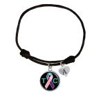 Holly Road Thyroid Cancer Awareness Black Leather Unisex Bracelet Jewe