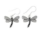 Dragonfly Black &amp; Clear Crystals Fashion French Hook Earrings Jewelry