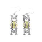Softball Mom Yellow Crystals Red Stitching French Hook Earrings