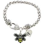 Custom Yellow Black Bumble Bee Silver Bracelet Jewelry Choose Initial