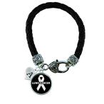 Custom Lung Cancer Awareness Ribbon Black Leather Bracelet Gift Jewelr