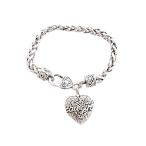 Cowgirl Script Western Heart Clear Crystal Silver Chain Bracelet Jewel