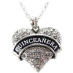 Quinceanera Crystal Heart Silver Chain Necklace Jewelry Fiesta De Quin