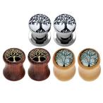 Jovivi 6pcs Tree of Life Stainless Steel Organic Wood Ear Tunnels Plug