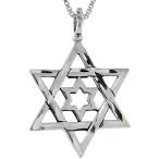 Sterling Silver Star of David Pendant, 1 1/4 inch tall