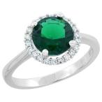 Sterling Silver Round Emerald Ring Halo CZ Rhodium Finish, 7/16 inch w