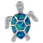 Sterling Silver Synthetic Opal Sea Turtle Pendant for Women CZ Eyes Ha