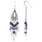 Sterling Silver Triangular Chandelier Dangle Earrings Purple Crystals,