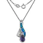 Sterling Silver Synthetic Opal Ribbon Necklace for Women Amethyst CZ 8