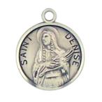 Sterling Silver Patron Saint Denise Round Medal Pendant, 7/8 Inch