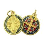 Gold Tone Blue and Red Enamel Saint Benedict Evil Protection Medal, 3/