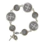 Silver Tone Patron Saint Benedict Medal Rosary Bracelet, 7 1/2 Inch