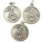 Silver Toned Base Saint Michael Slaying Demon Rosary Protection Medal,