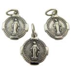 Silver Tone Petite Round Miraculous Medal Charm Pendant, Lot of 3, 3/4