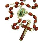 Brown Wood Prayer Bead Saint Francis of Assisi Rosary, 14 Inch