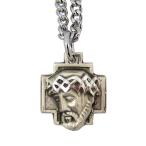 Sterling Silver Crown of Thorns Christ Head Cross Pendant, 9/16 Inch