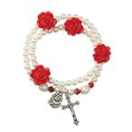 Acrylic Rosebud Prayer Bead Our Lady of Lourdes Rosary Bracelet, 7 1/2