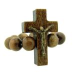 Multi Tone Brown Wood Prayer Bead One Decade Rosary Ring with 1 Inch C
