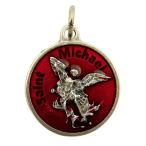 L&amp;M Red Enamel Saint Michael The Archangel Medal with Prayer Back, 3/4