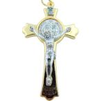 Gold Tone Saint Benedict Exorcism Cross Catholic Crucifix Pendant, 3 I