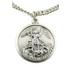 Silver Tone Base Medal Archangel Saint Michael Slaying Dragon Pendant,