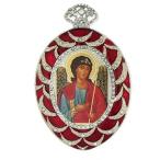 Red Enamel Archangel Saint St Michael Russian Icon Frame Pendant, 4 In