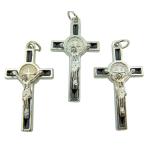 Lot of 3 Silver Tone Metal 1 1/2 Inch Saint St Benedict of Nursia Cros