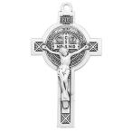 H&amp;M Saint Benedict Medal 2 Inch Sterling Silver Cross Crucifix Pendant