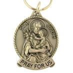Pewter Catholic Saint St Joseph and Child Medal Key Chain, 2 Inch