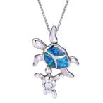 VIKI LYNN Synthetic Opal Necklace with with Mom Baby Turtle 925 Sterli