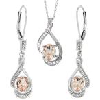 14K White Gold Diamond Natural Morganite Lever Back Earrings &amp; Necklac