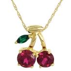 10k Gold Cherry Necklace Lab Created Ruby &amp; Emerald Stones 18 In. Chai