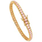 7 inch Sterling Silver Tennis Bracelet, Gold Plated Pink Ice, 1/4 inch