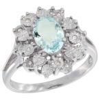 Sterling Silver Natural Aquamarine Ring Oval 8x6, Diamond Accent, size