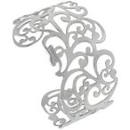 Sabrina Silver Stainless Wide Steel Cuff Bracelet for Women Floral Vin