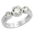 Sterling Silver Cubic Zirconia 3-Stone Ring Brilliant Cut 1 ct Center